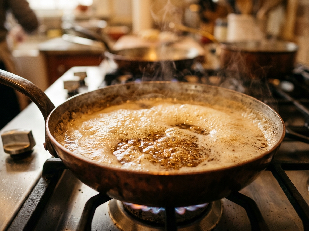 Brown butter melting in a copper pan