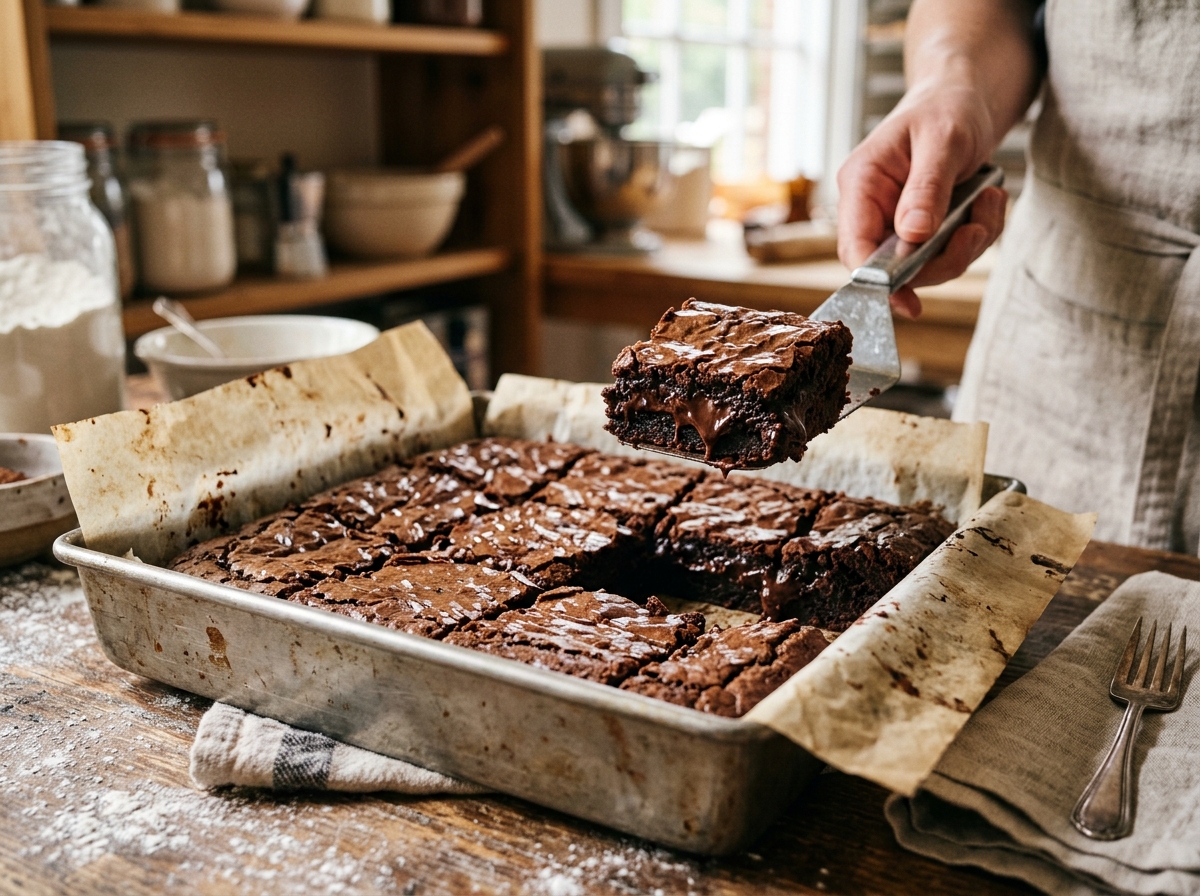 A pan of Etta's classic chocolate brownies